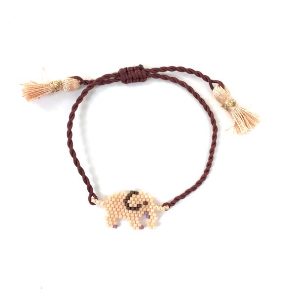 Beaded Elephant Bracelet Silk Offwhite