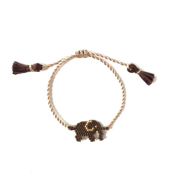 Elephant Beaded Bracelet Brown